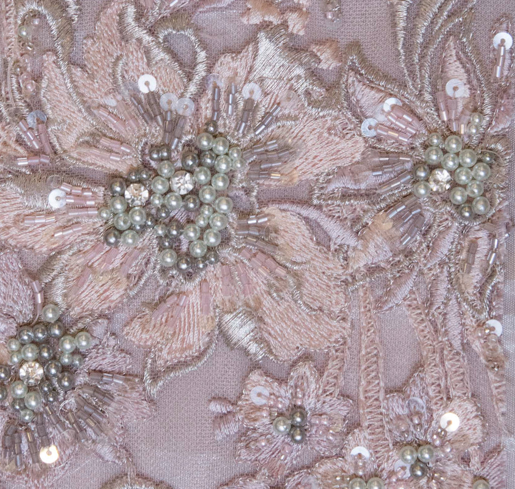 Beads and Pearl on Flowers Embroidered on Tulle