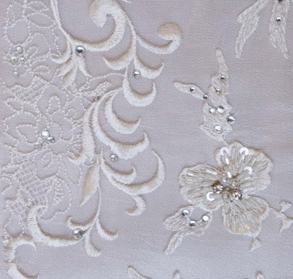 Flower and Leaves Embroidered on Tulle