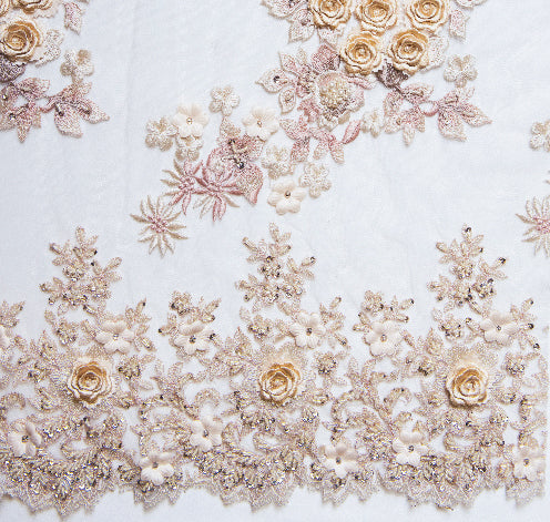 Flowers and Pearls on Embroidered Tulle