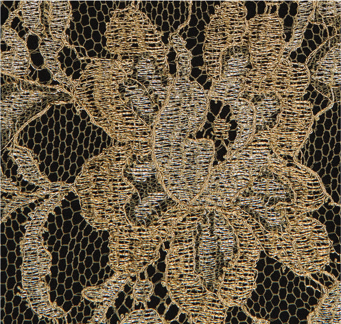 Floral and Leafy France Chantilly Lace in Copper Metallic