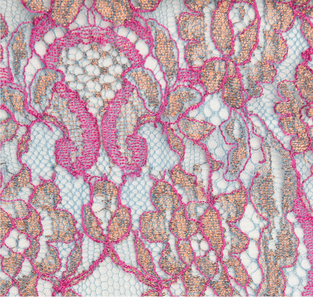 Copper Metallic France Chantilly Lace in Floral Pattern