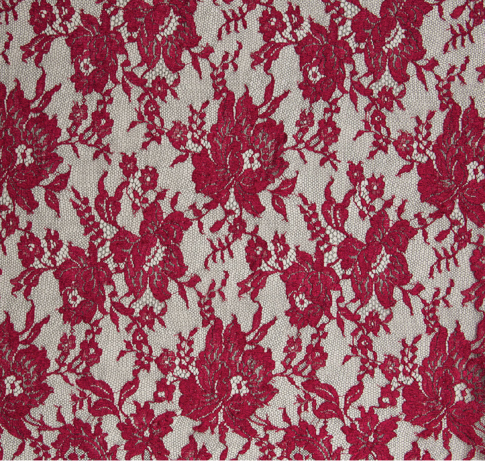 Floral and Leafy Pattern on France Clipping Chantilly Lace Fabric