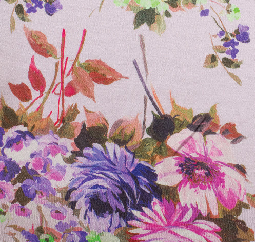 Scattered Flowers and Leaves Pattern on Italian Silk